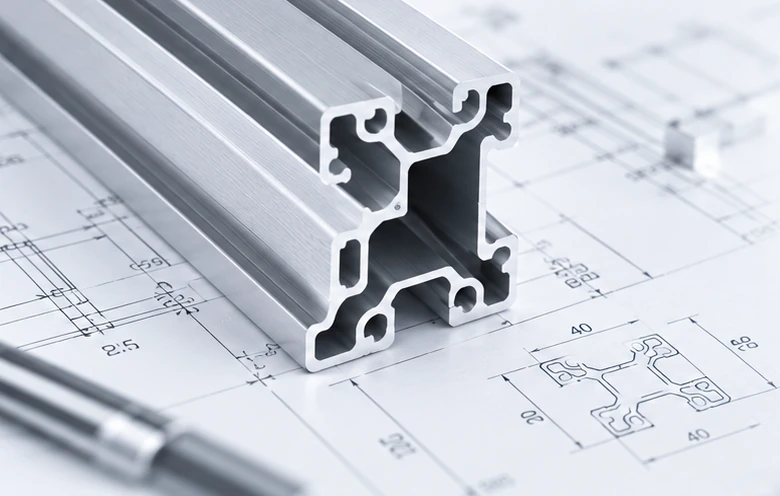 Perfil de aluminio sobre plano técnico