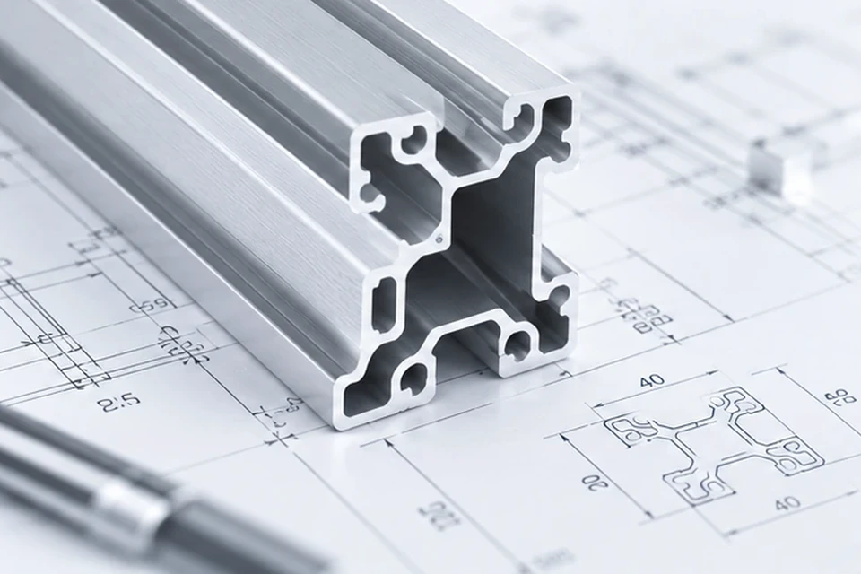 Plano de ingeniería de un perfil de aluminio